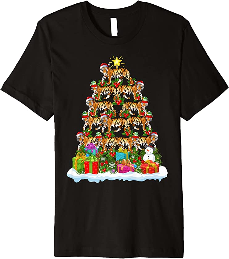 Bengal Tiger Lover Xmas Holiday Bengal Tiger Christmas Tree Premium T-Shirt