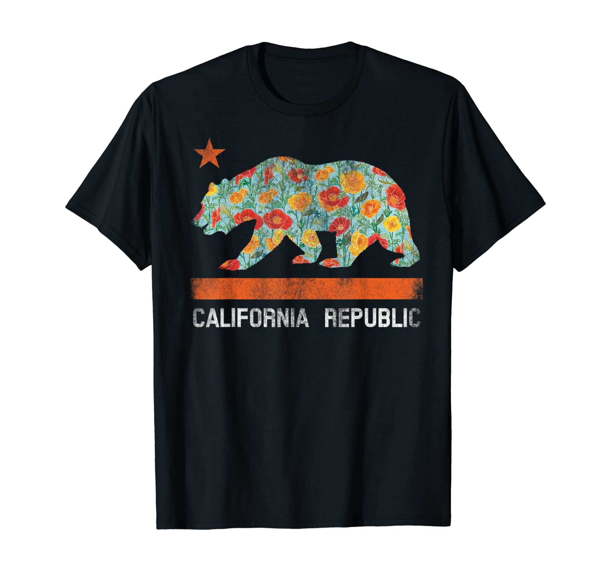 California Republic State Bear Star Poppy Flower La Cali Tee