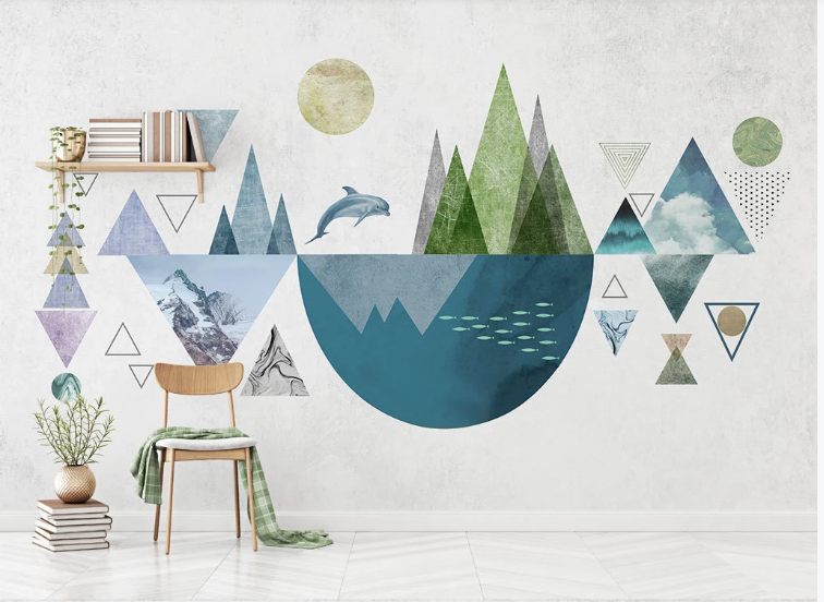 3D Triangle Circle Dolphin Wall Mural Wallpaper C125