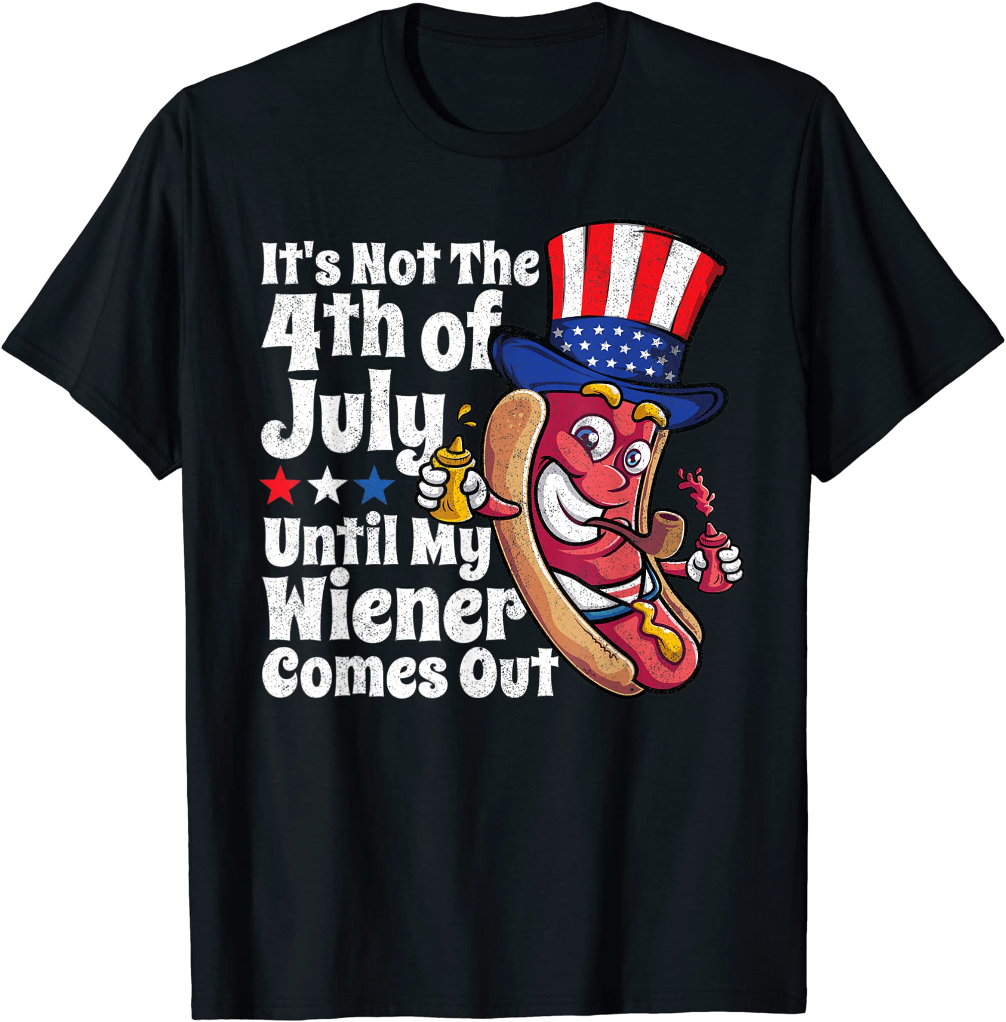 Mens Funny 4Th Of July Hot Dog Wiener Comes Out Adult Humor Gift T-Shirt