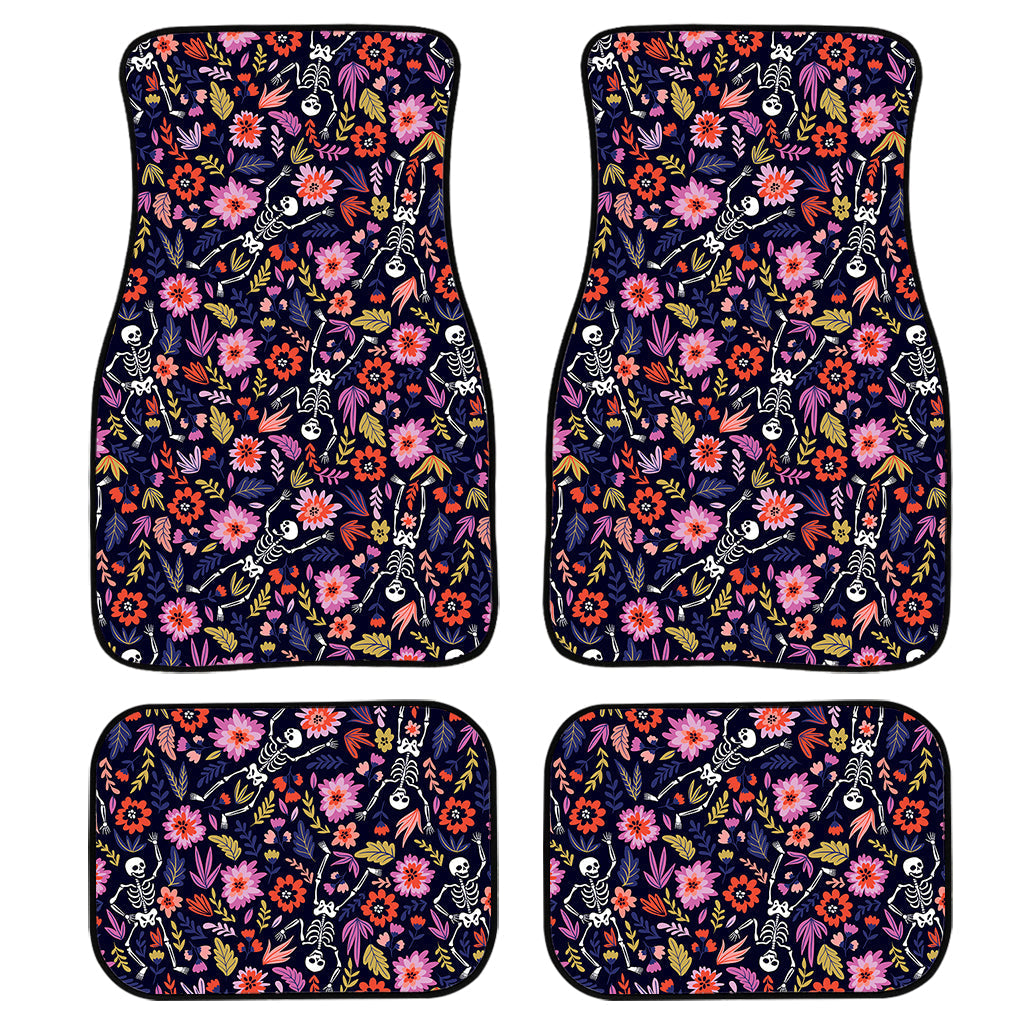 Day Of The Dead Skeleton Pattern Print Front And Back Car Floor Mats, Front Car Mat