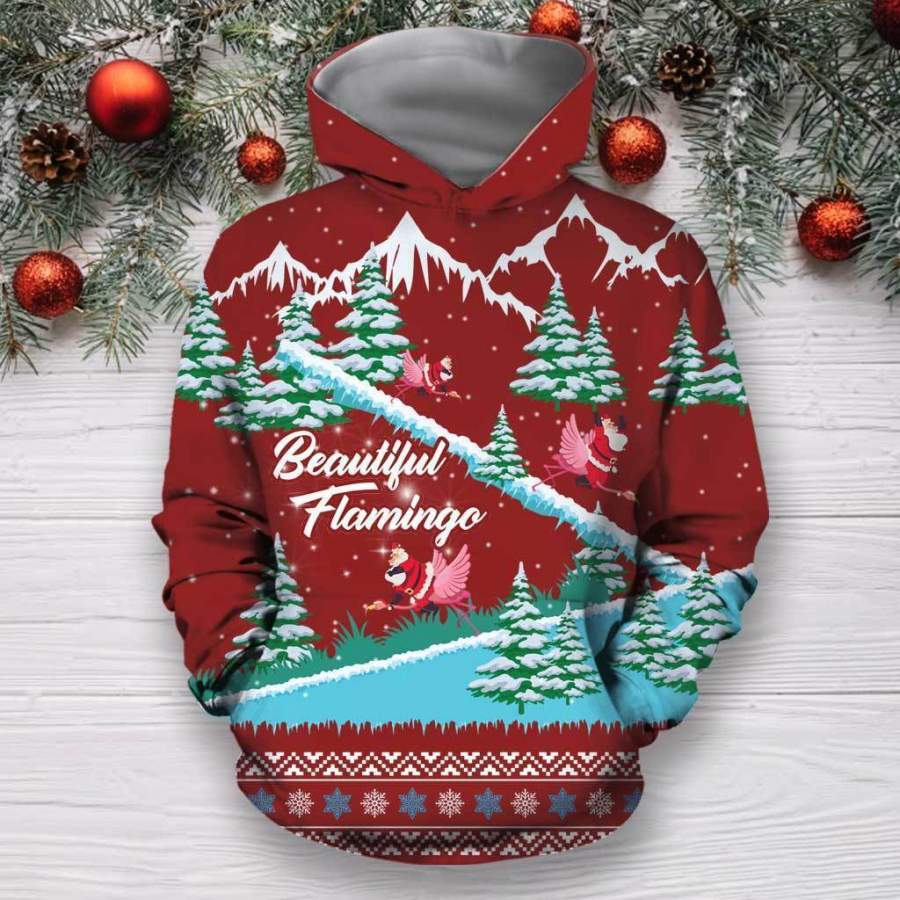 3D All Over Print Flamingo Christmas Hoodie