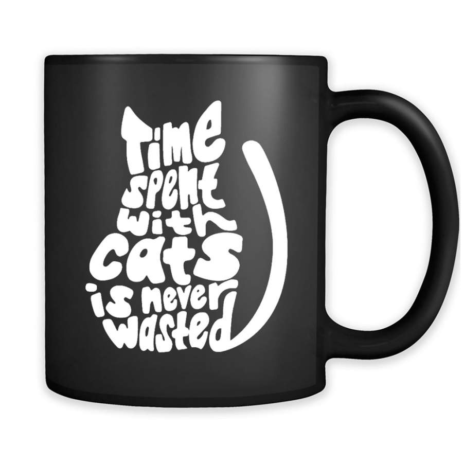 Time Spent With Cats Is Never Wasted, Cat Lover, Kitten Lover – Full-Wrap Coffee Black Mug