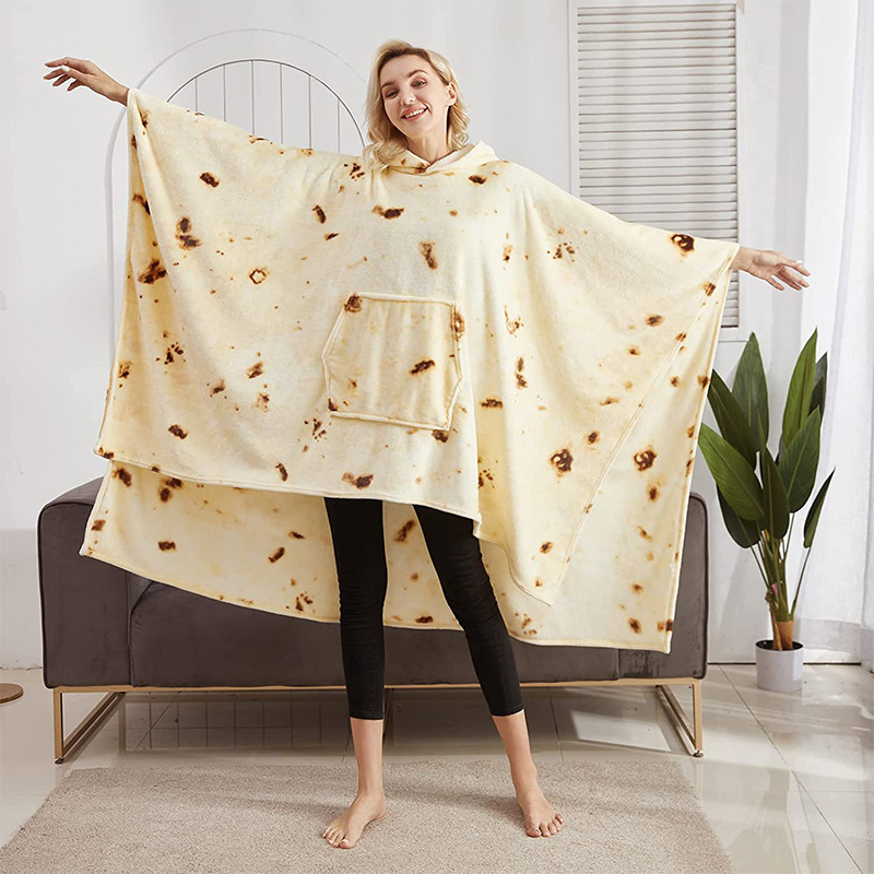 Wearable Burrito Tortilla Burrito Flannel Hoodie Blanket Winter Warm Comfortable Gaint Blankets Children Adult Wearable Homewear alx