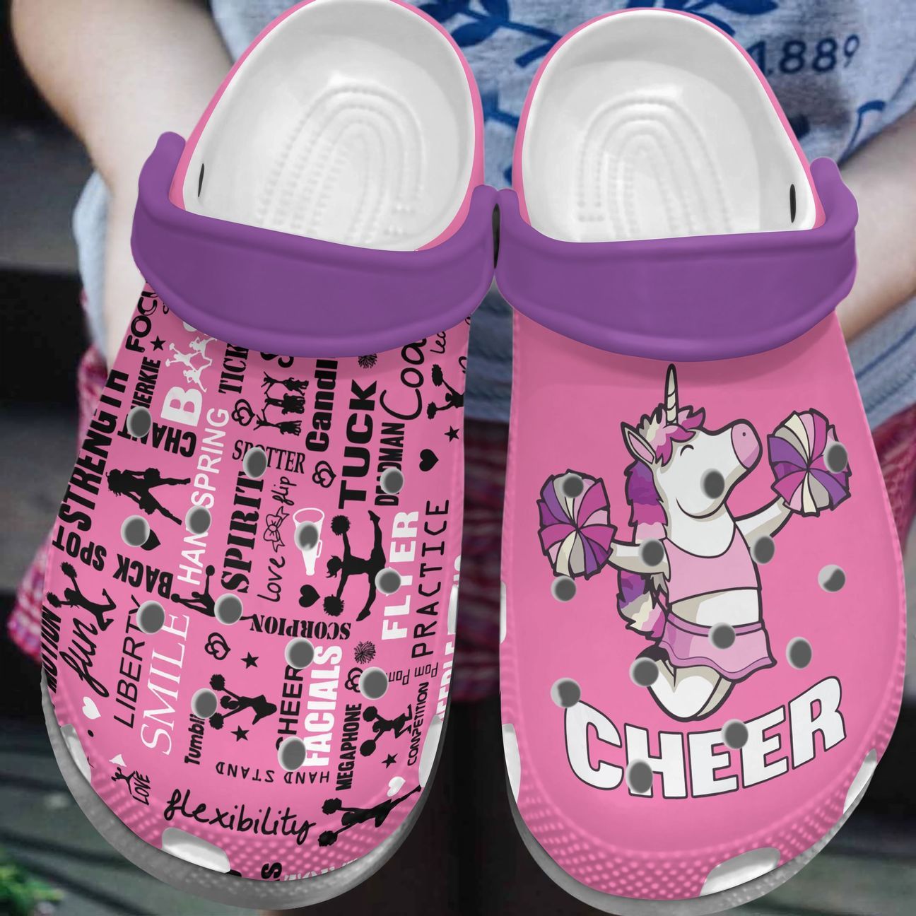 Cheerleader Personalize Clog, Custom Name, Text, Fashion Style For Women, Men, Kid, Print 3D Unicorn Girl