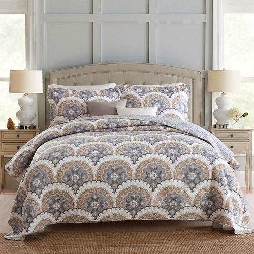 Cotton Bedspread Quilt Set 3pc Vintage Print Cotton Quilts Quilted Coverlet Bed Cover Pillowcase King Queen Size Blanket