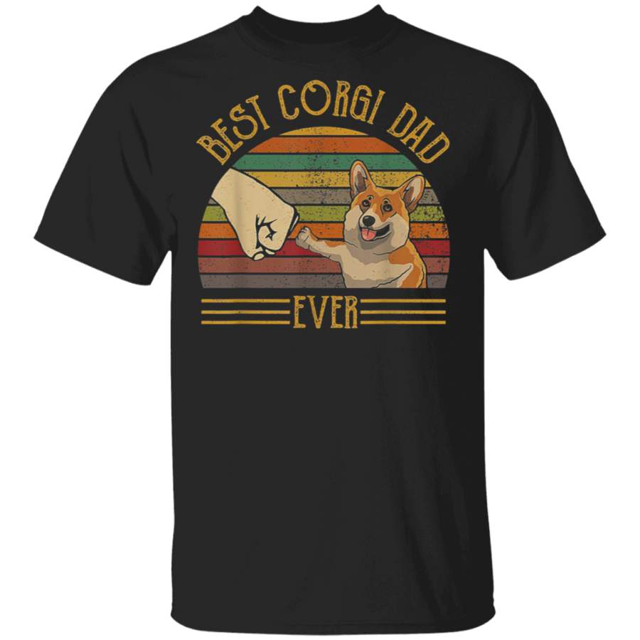 Best Corgi Dad Ever Retro Vintage Sunset T-Shirt