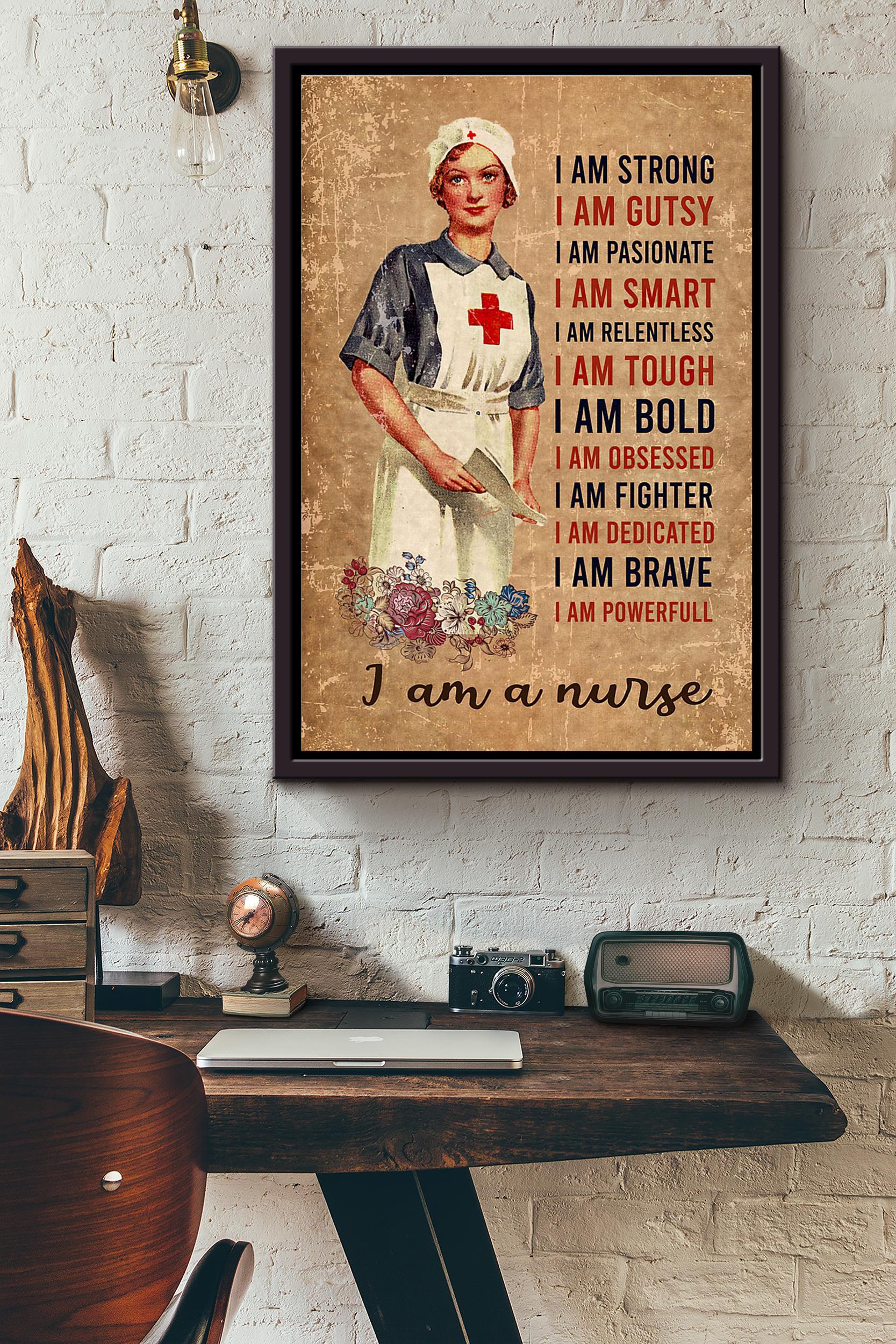 I Am Brave Bold Fighter I Am A Nurse Flowers Poster Framed Matte Canvas