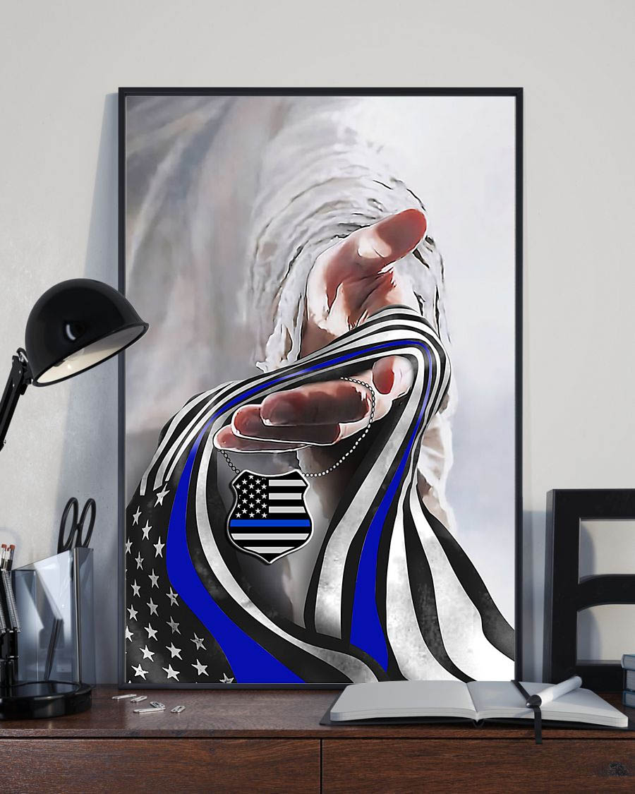 God Jesus And Blue America Flag Poster