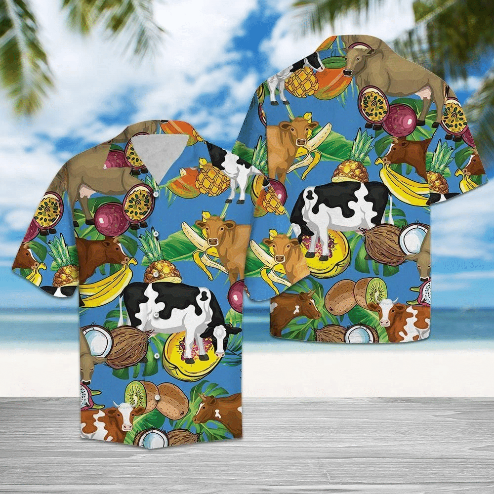 Cow Tropical Fruits Hawaii Shirt Unisex Adult Ha98893