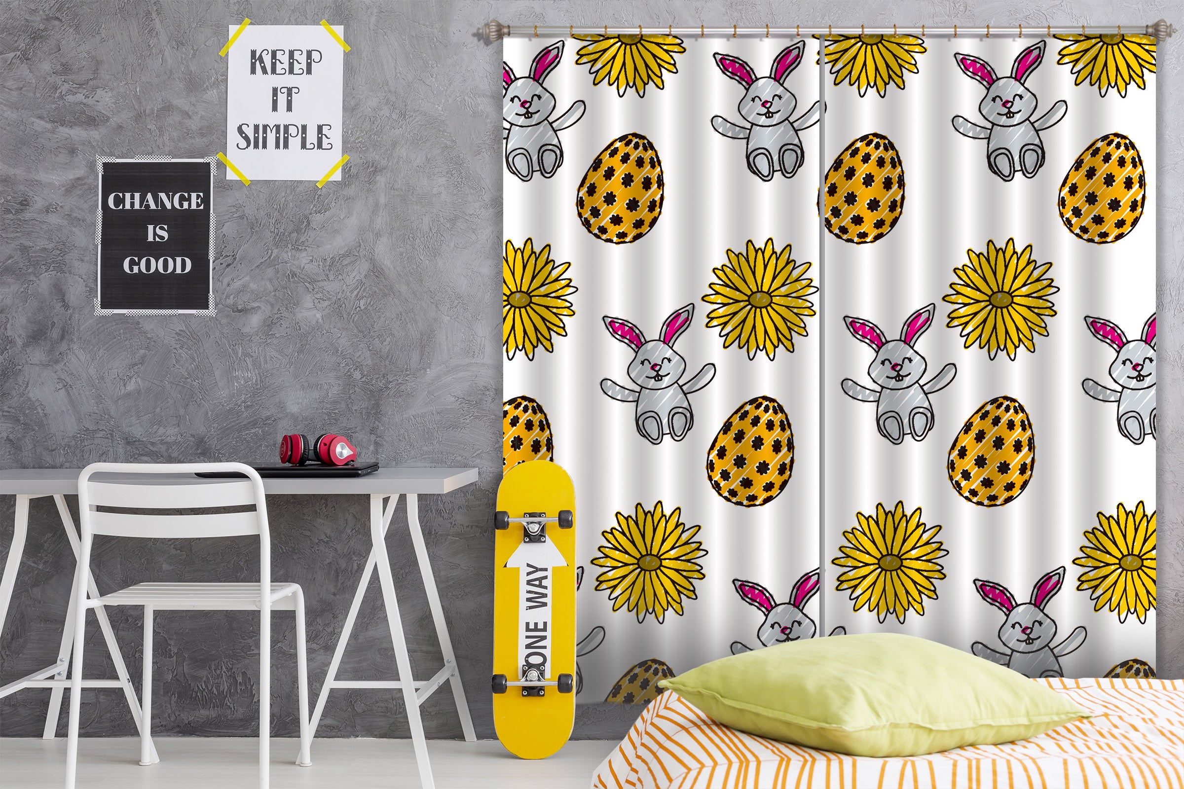 3D Cartoon Rabbit Yellow Flower Curtains And Drapes A62