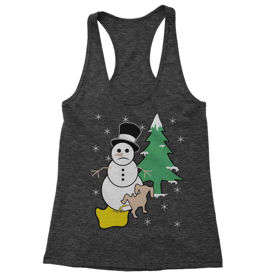 Snowman With Dog Peeing Ugly Christmas Racerback Tank Top for Women