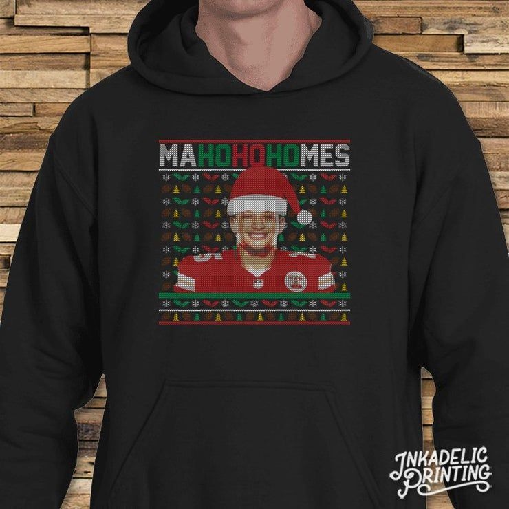 Patrick Mahomes Ugly Christmas Style Mahohohomes Rollin With Mahomies Kansas City Football Holiday Hooded Shirt