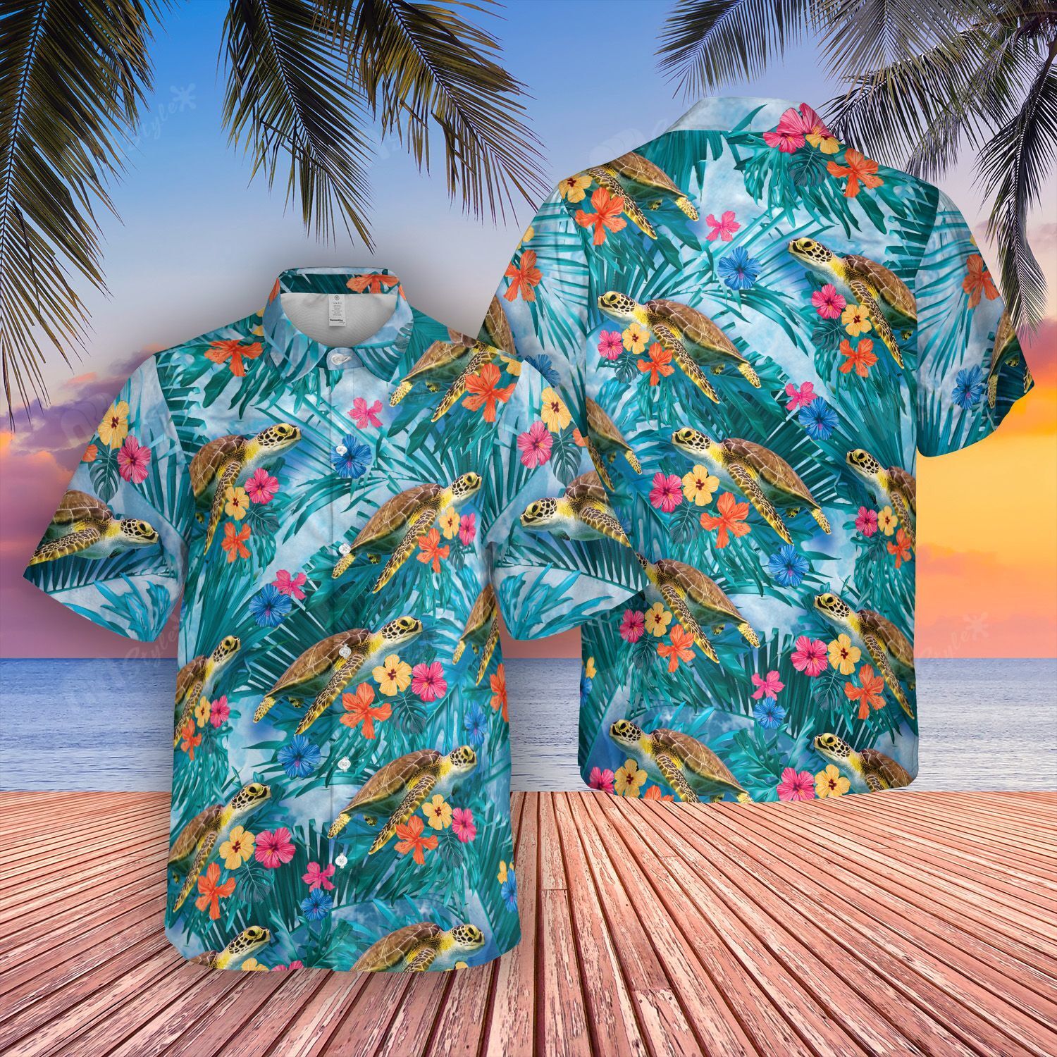 Hawaiian Shirt Short Floral Turtle Tropical Ha68547