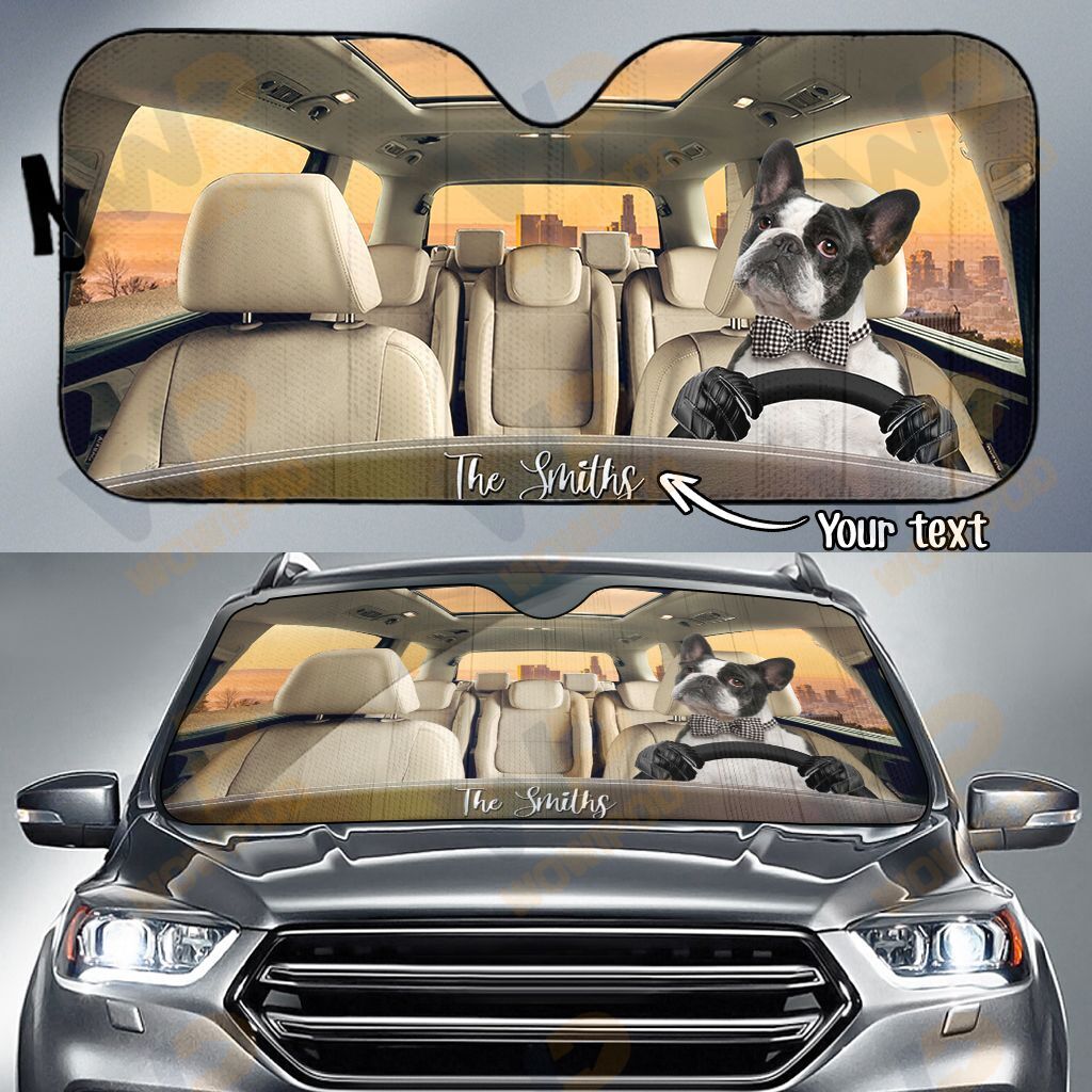 Boston Terrier Family Custom Name Car Sun Shade 10 NDC0187