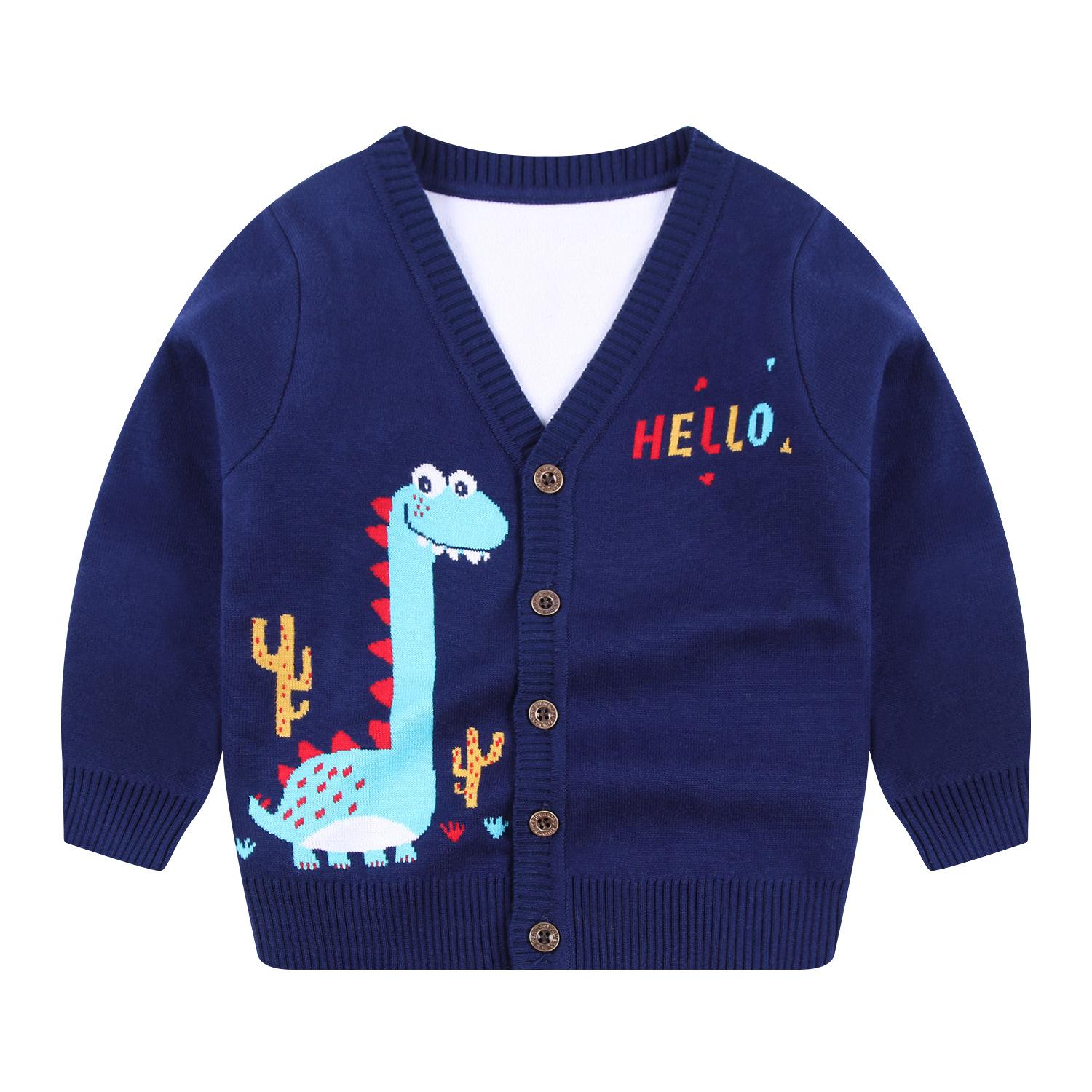 Autumn New V-neck Toddler Cardigan Cartoon Dinosaur Kids Knitted Sweater Single Breasted Baby Boys Cardigan Sweaters alx