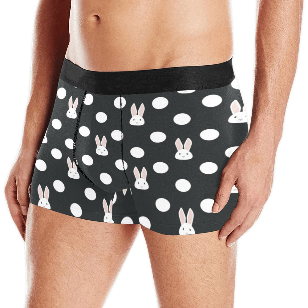 Cute White Rabbit Polka Dots Black Background Men’S All Over Print Boxer Briefs Men’S Underwear