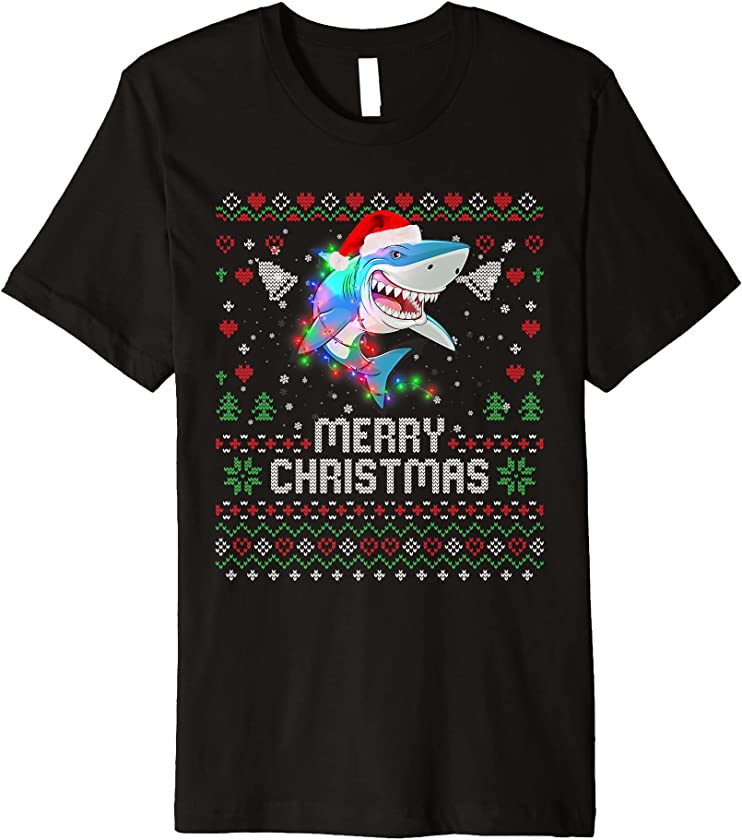 Shark Santa Hat Animal Christmas Tree Lights Holiday Santa Premium T-Shirt