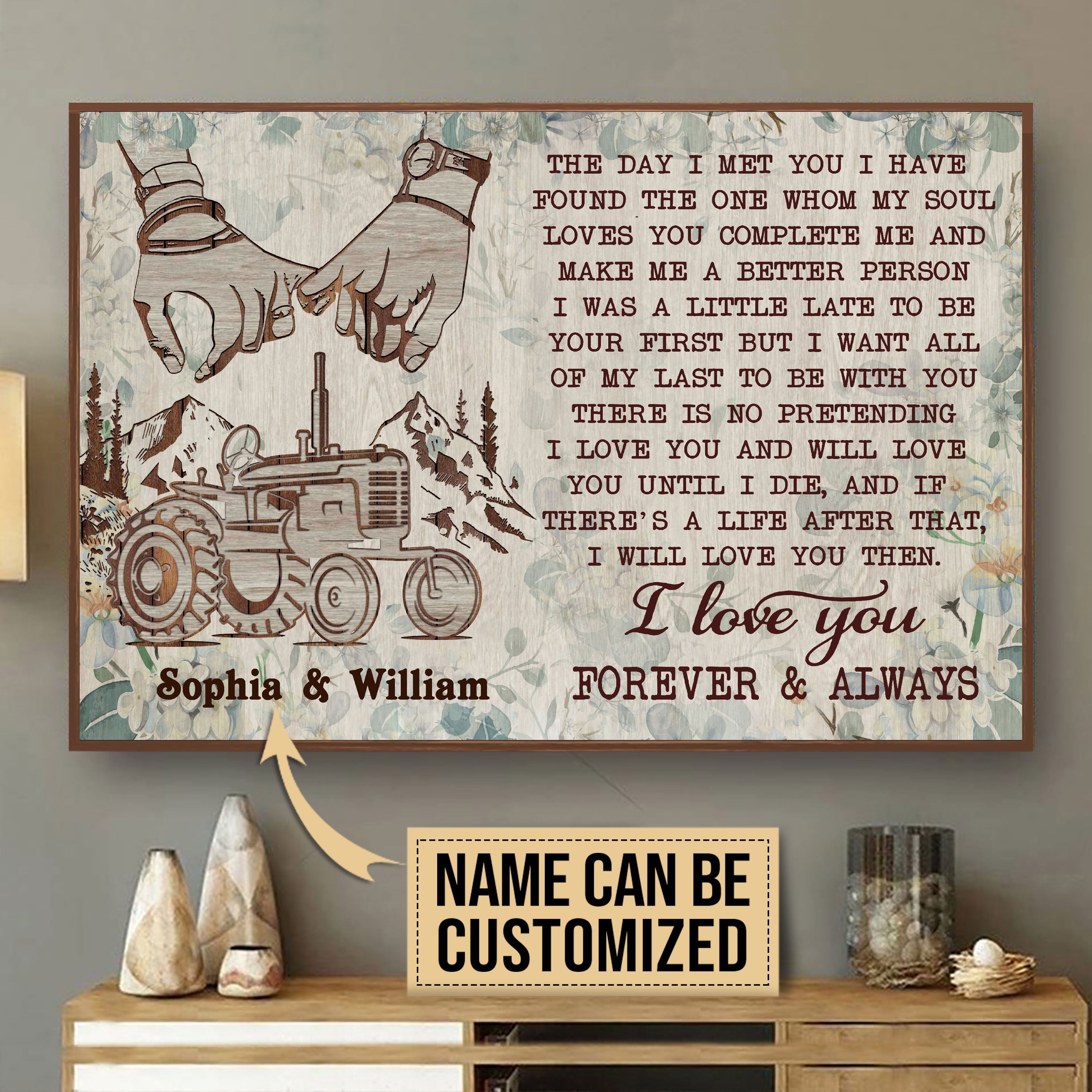 Aeticon Gifts Personalized Tractor Floral Pallet The Day I Met You Canvas Mom Dad Gift Home Decor