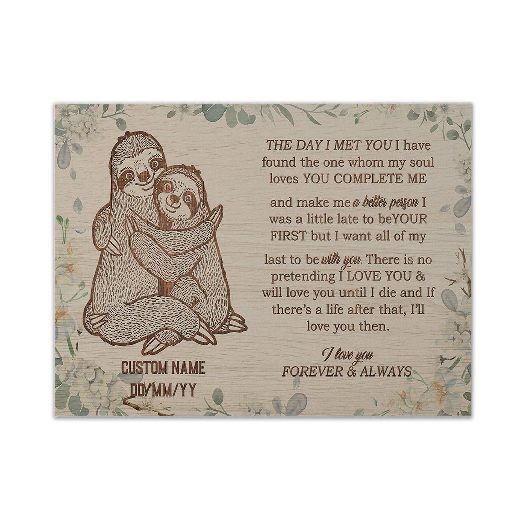 Gearhumans Gearhuman 3D The Day I Met You Sloth Couple Custom Text Canvas