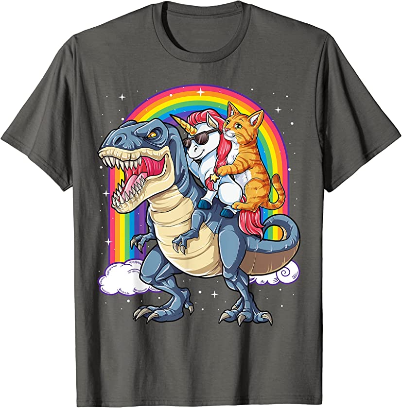 Cat Unicorn Riding Dinosaur T rex Kitten Lover Space Galaxy T-Shirt