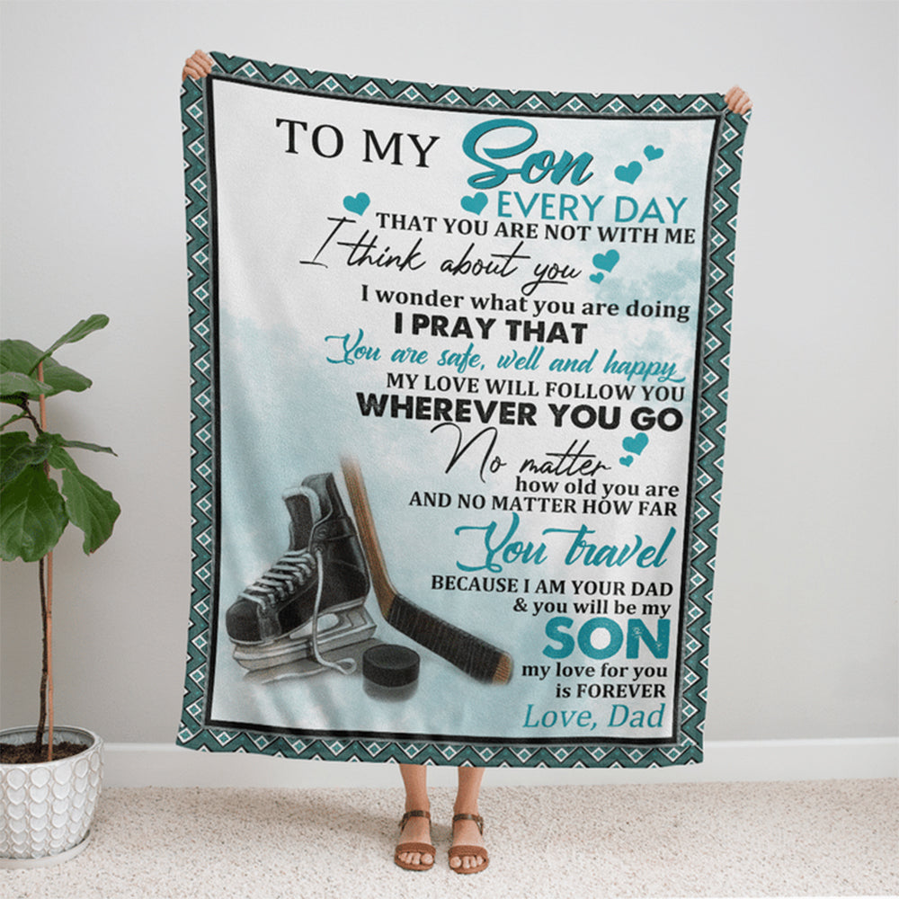 To My Son From Dad, Hockey Quilt Blanket