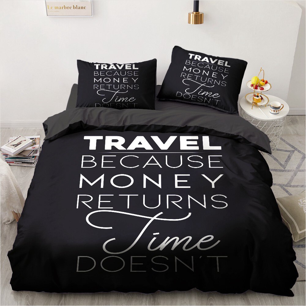 3D Printed Custom Simple Letter Black King Queen Full Twin Duvet Cover Set Covers Case Bedding Set Home Textile