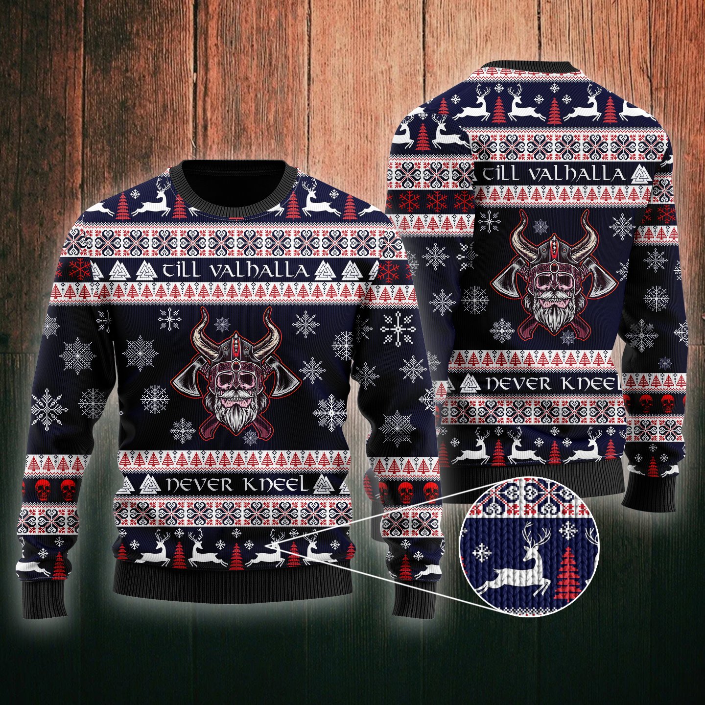 Till Valhalla Never Kneel Ugly Christmas Sweater | For Men & Women | Adult | Uh1100