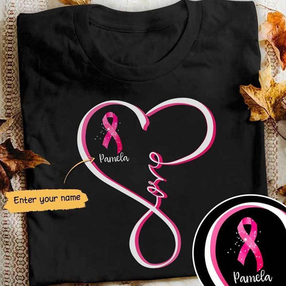 Love With Pink Ribbon Heart, Personalized Breast Cancer Shirts