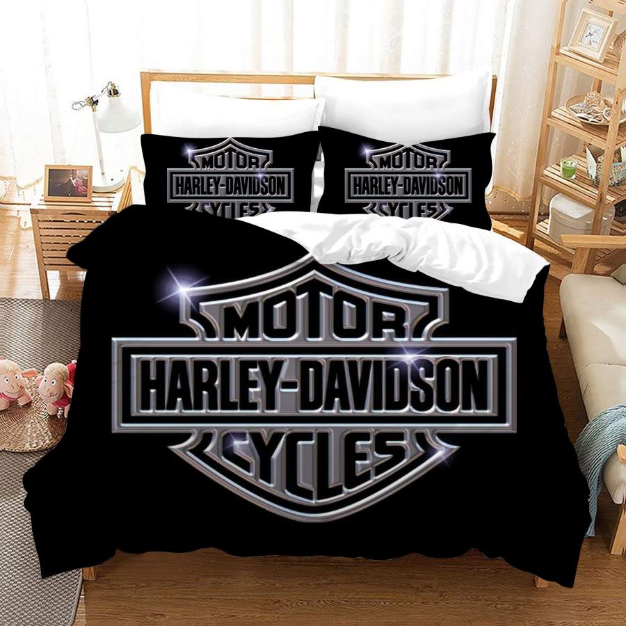 3D Black Gray Harley-Davidson Motorcycle Quilt Cover Set Bedding Set Duvet Cover Pillowcases SF88