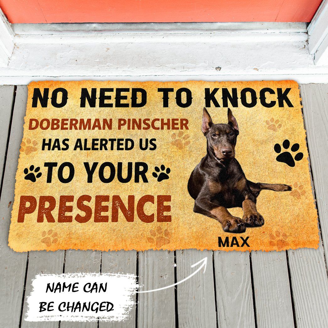 3D No Need To Knock Doberman Pinscher Dog Custom Name Doormat