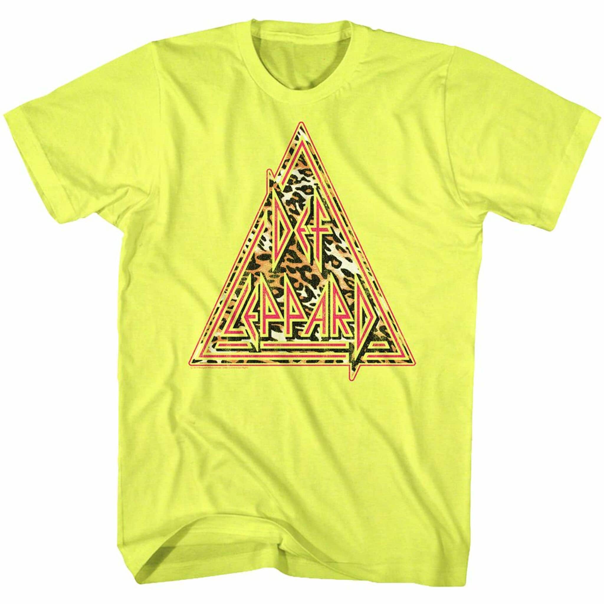Def Leppard Leppard Print Neon Yellow Heather Adult T-Shirt
