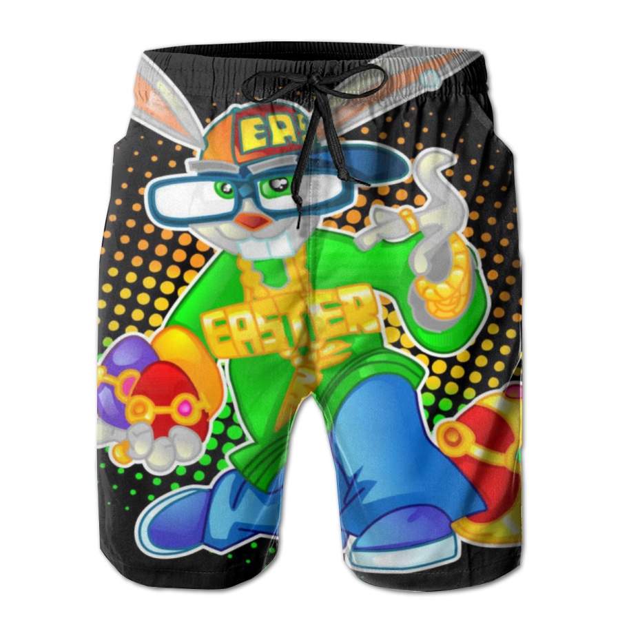 2 Pack Blinged Easter Bunny Poster Men Swim Trunks Drawstring Elastic Waist Quick Dry Beach Shorts with Mesh Lining Swimwear Bathing Suits