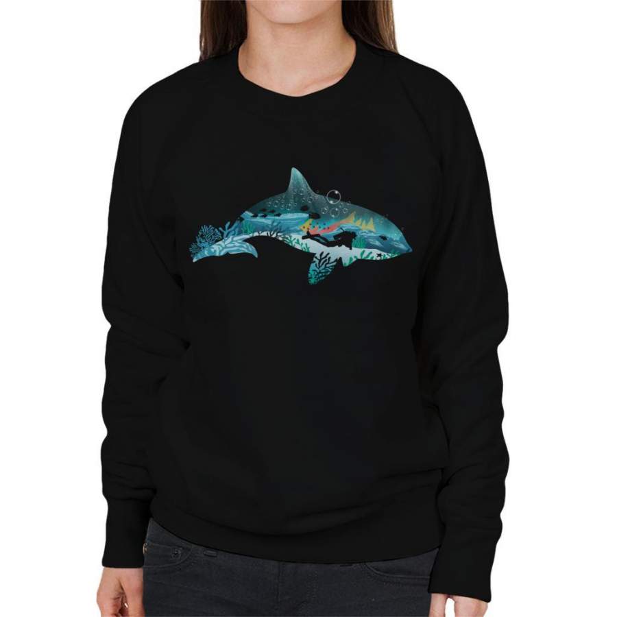 Dolphin Scuba Diver Silhouette Women’s Sweatshirt