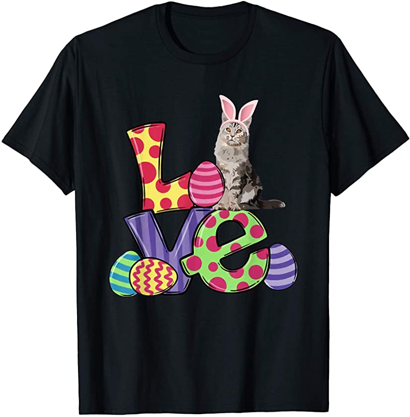 Colored Love Bunny Cat With Eggs Shirt For Men Women T-Shirt