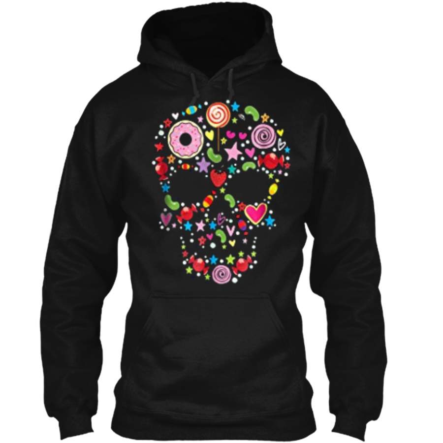 Candy Skull  – Day of the Dead Halloween Tee Pullover Hoodie 8 oz