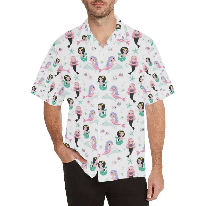 cute mermaid dolphin fish starfish pattern Men’s All Over Print Hawaiian Shirt