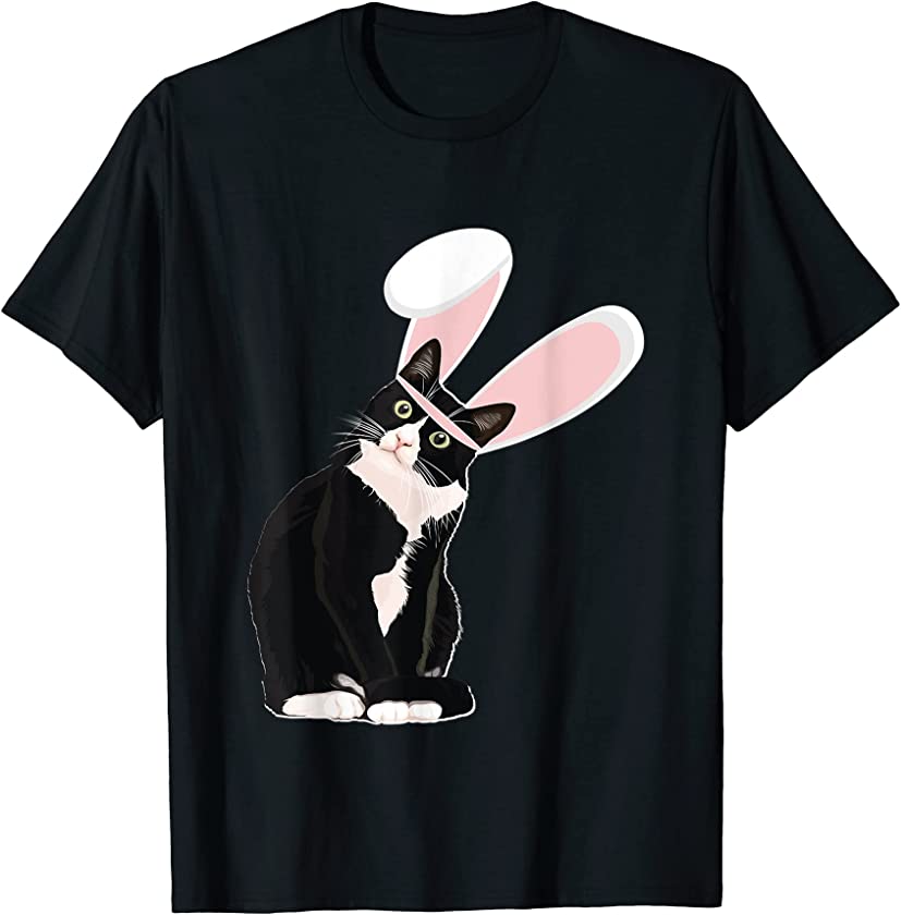 Tuxedo Cat Shirt Easter Bunny with Ears Pajamas Women Men T-Shirt