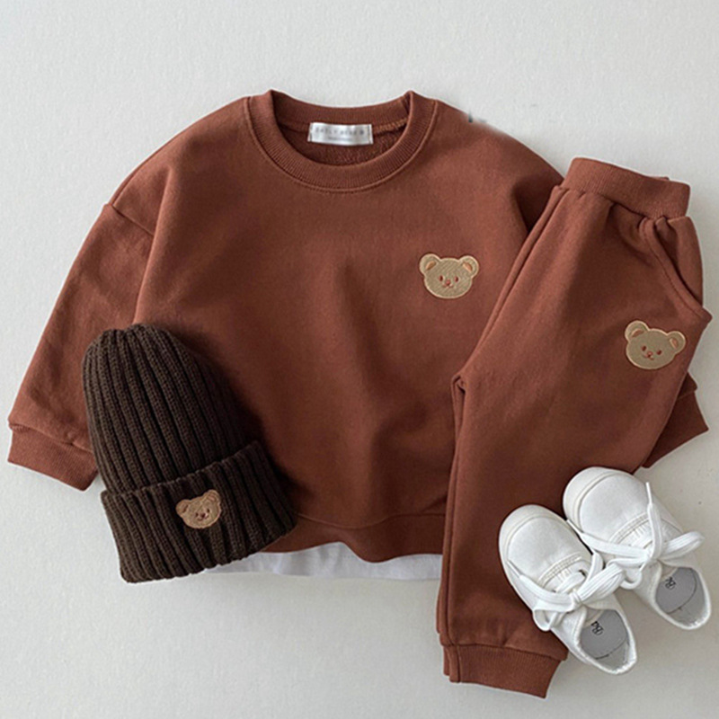 Cute Fashion Toddler Baby Boys Girl Fall Clothes Sets Baby Girl Clothing Set Kid Sports Bear Sweatshirt Pants 2Pcs Suits Outfits alx