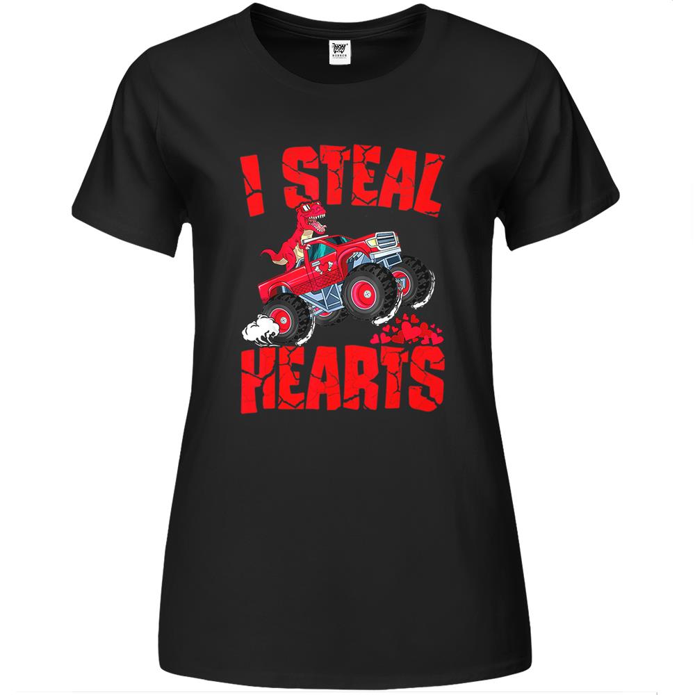 Dinosaur Ridding Truck I Steal Hearts Valentines Day Boys Premium Womens T Shirts