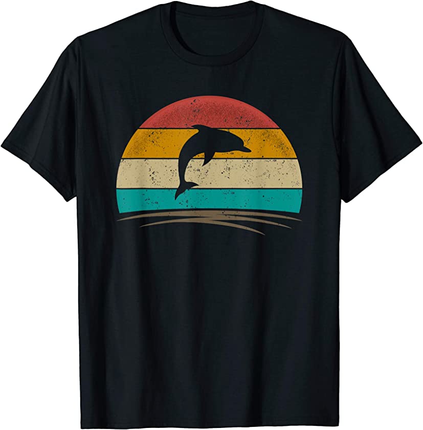 Dolphin Retro Vintage 70s Distressed Men Women Kids T-Shirt