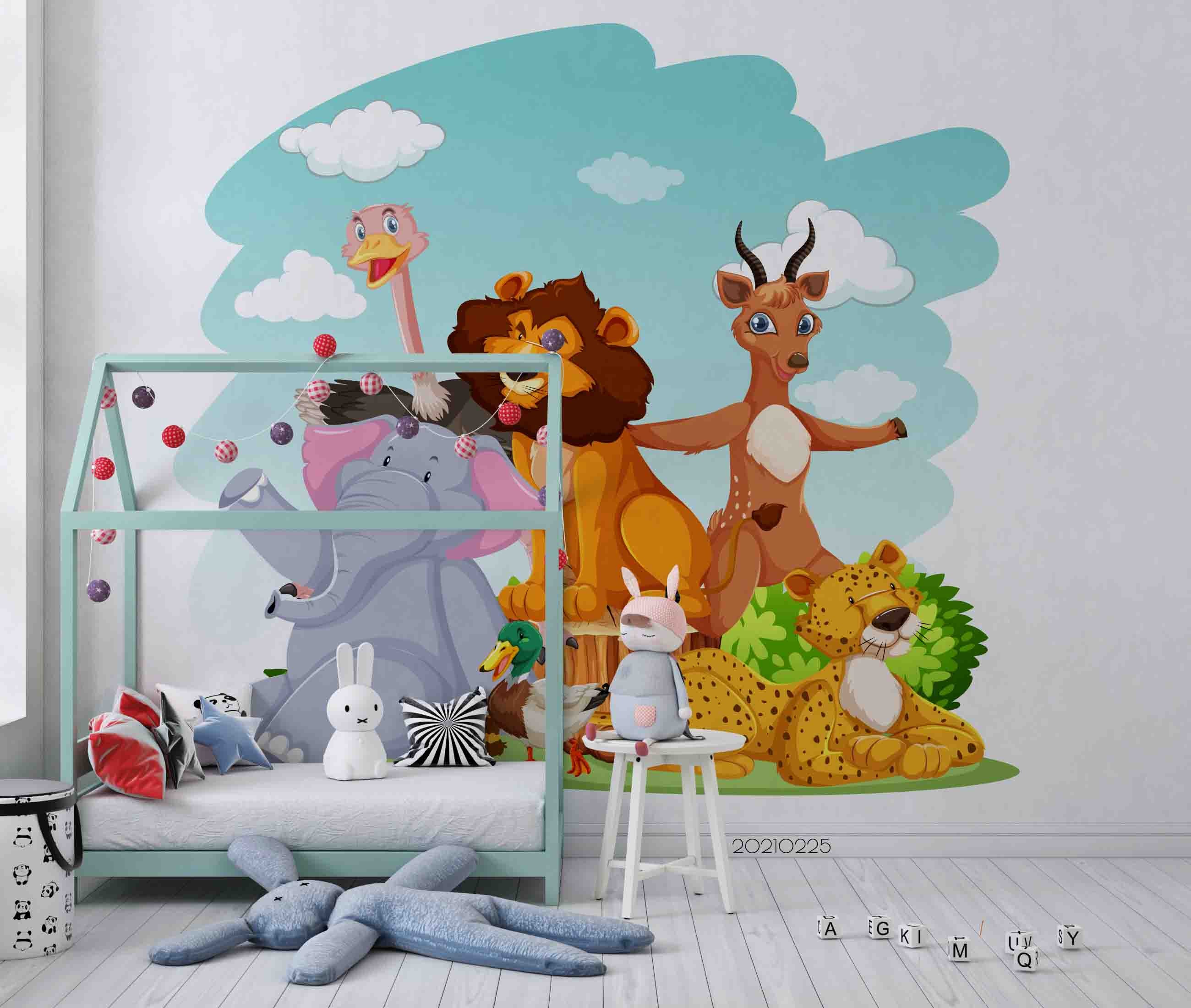 3D Cartoon Sky Cloud Animal Wall Mural Wallpaper Lqh 259