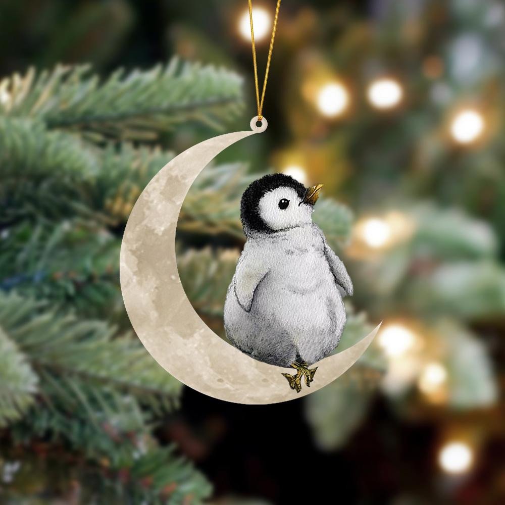 Shopeeyou – Ornament- Penguin Sits On The Moon Hanging Ornament Dog Ornament, Car Ornament, Christmas Ornament Two Sided Ornament, Shaped Ornament