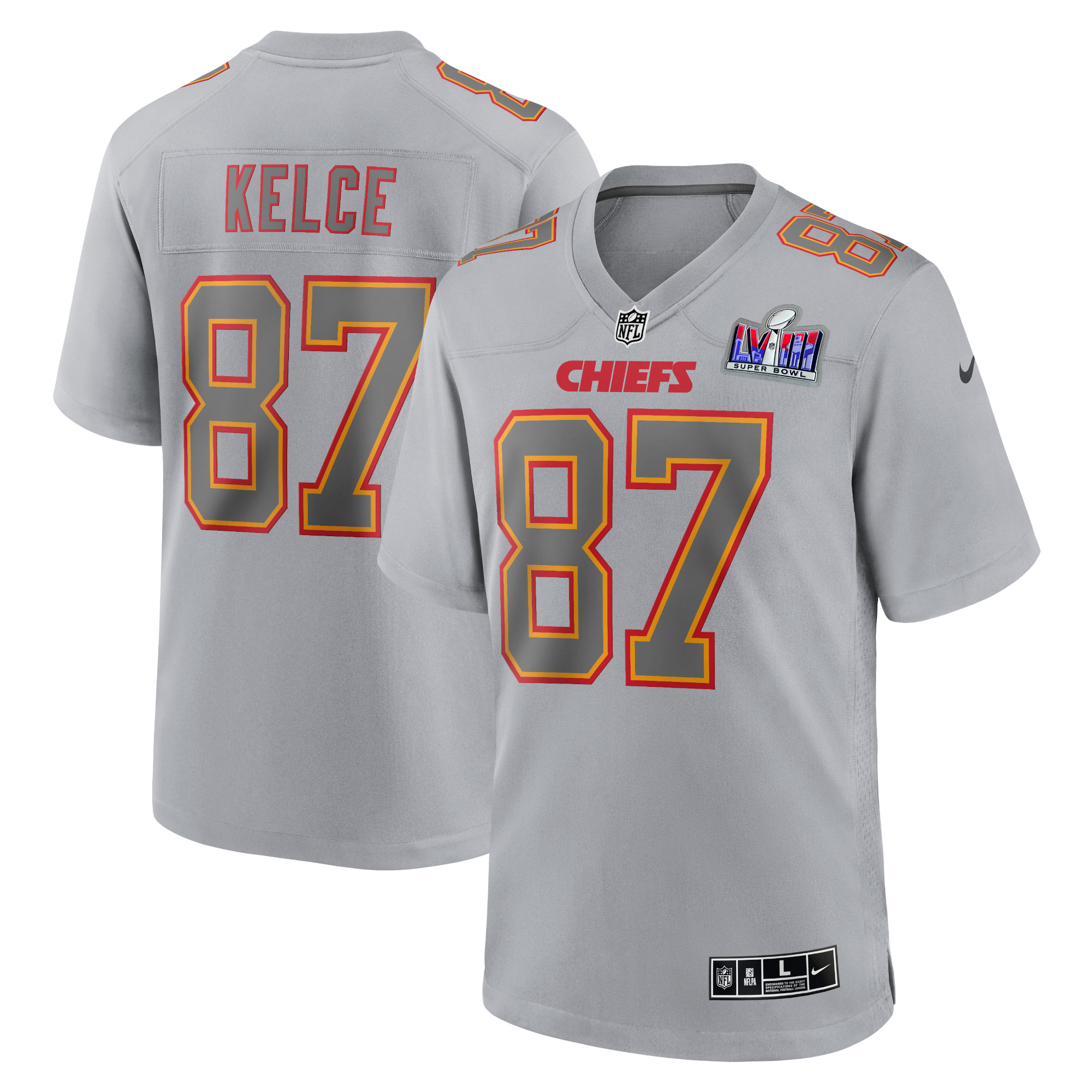 Travis Kelce Kansas City Chiefs Super Bowl LVIII Atmosphere Fashion Game Jersey – Gray