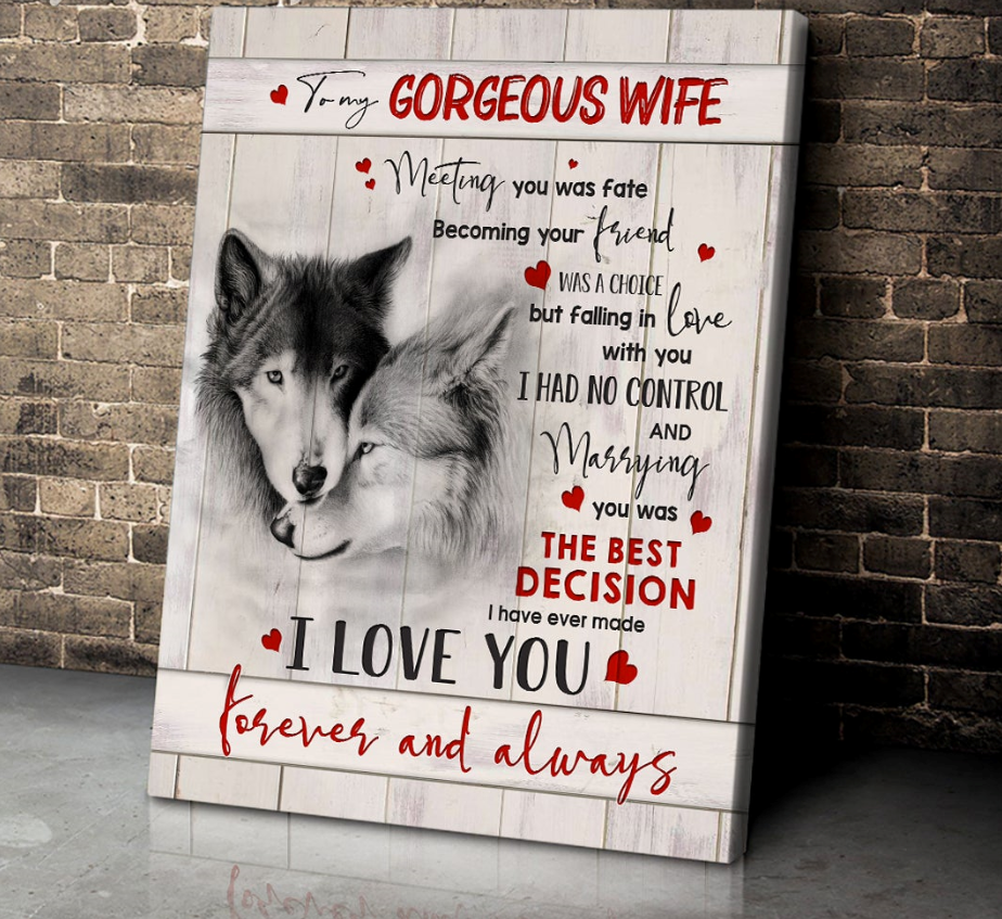 To My Wife I Love You Forever And Always Wolf Couple Portrait Poster & Canvas Gift For Wife, For Valentine’S Day Home Decor Wall Art Visual Art