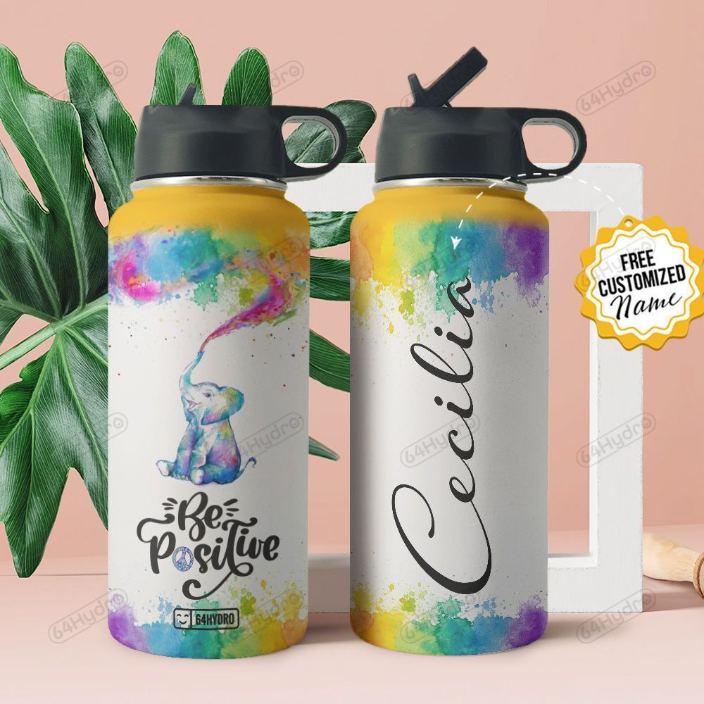 Hippie Elephant Personalized Htr2608006 Stainless Steel Bottle With Straw Lid