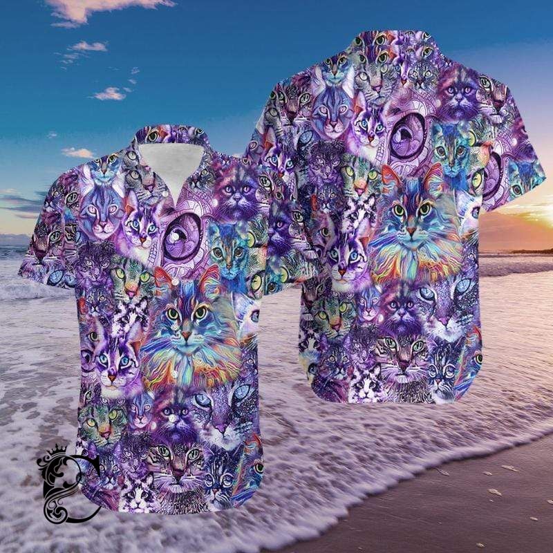 Beach Shirt Colorful Galaxy Cat Hawaiian Shirts 71220Dh- Chillicothemall