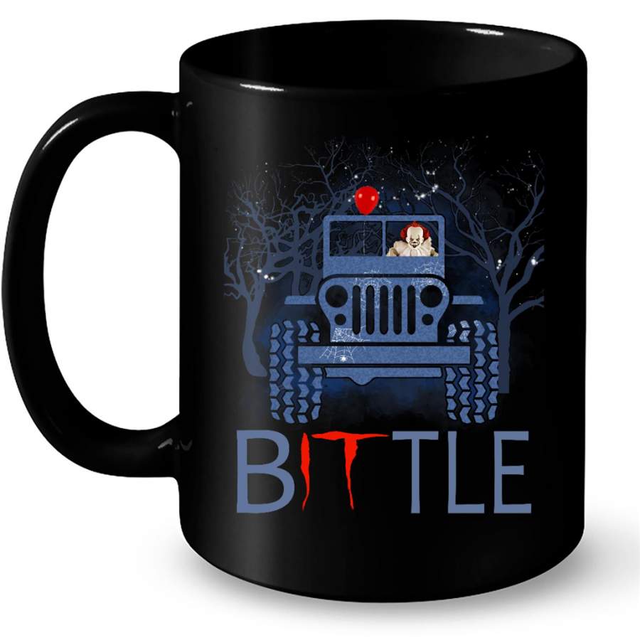 BITtle Horror Clown Halloween Night Jeep Vintage Car B – Full-Wrap Coffee Black Mug