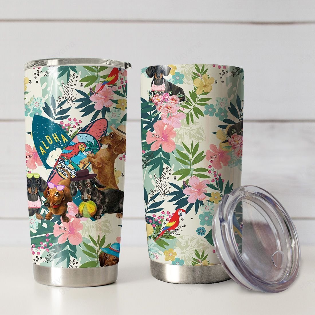 Dachshund Tumbler Hawaiian Floral Ha41184