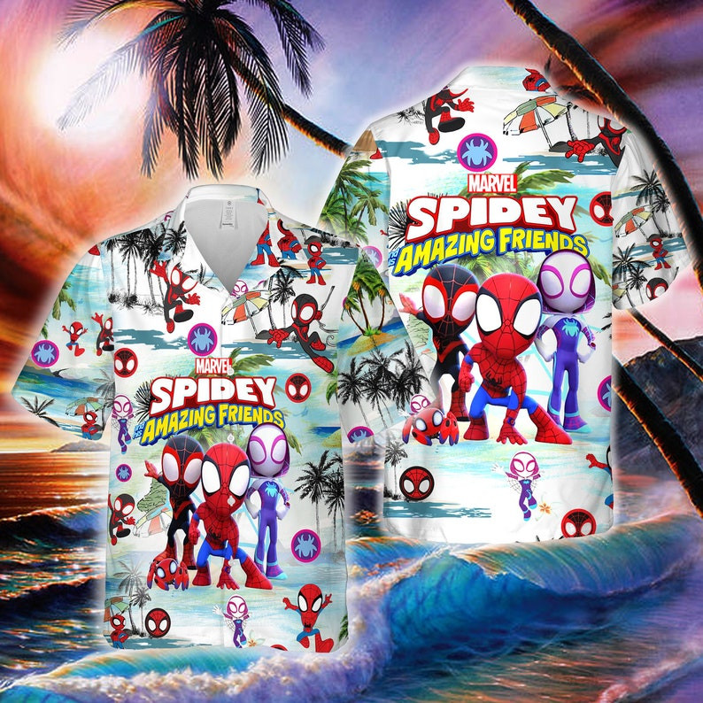 Mini Spiderman: Into The Spider-Verse Palm Tree All Over Print 3D Hawaiian Shirt